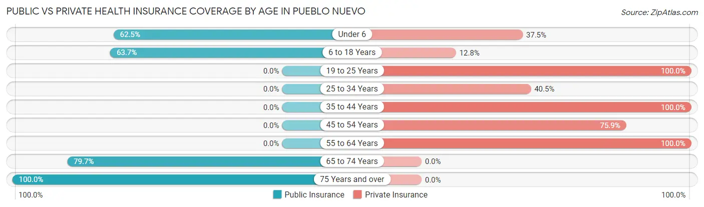 Public vs Private Health Insurance Coverage by Age in Pueblo Nuevo