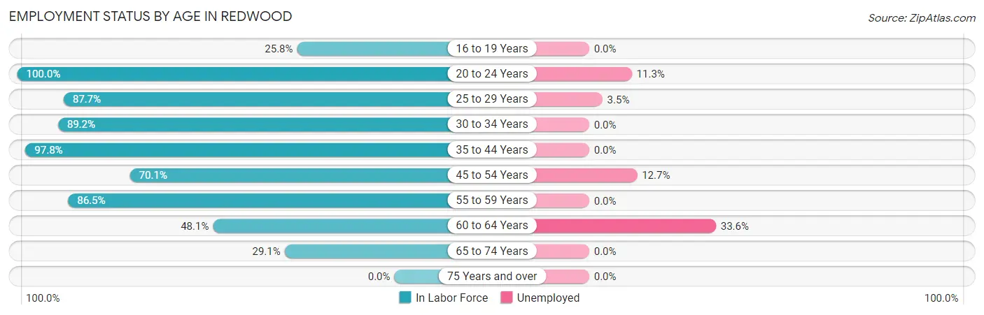 Employment Status by Age in Redwood