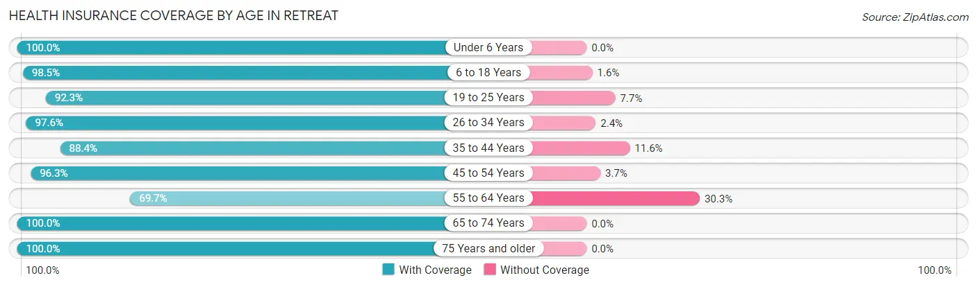 Health Insurance Coverage by Age in Retreat
