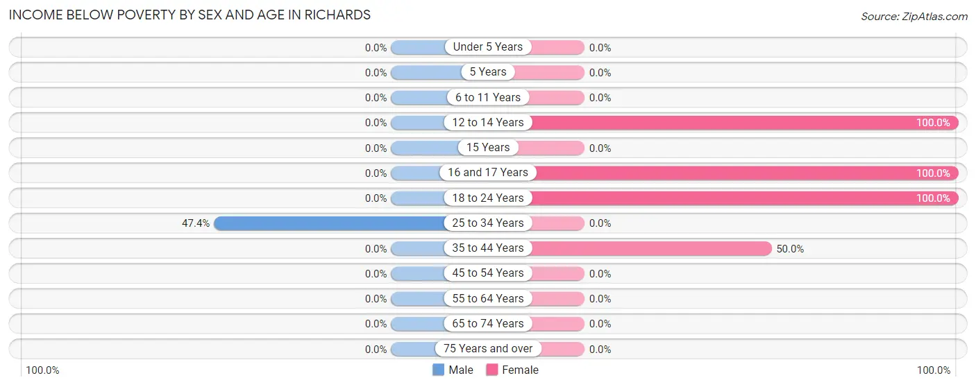 Income Below Poverty by Sex and Age in Richards