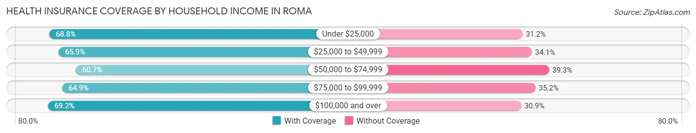 Health Insurance Coverage by Household Income in Roma