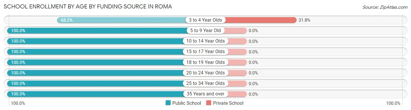 School Enrollment by Age by Funding Source in Roma
