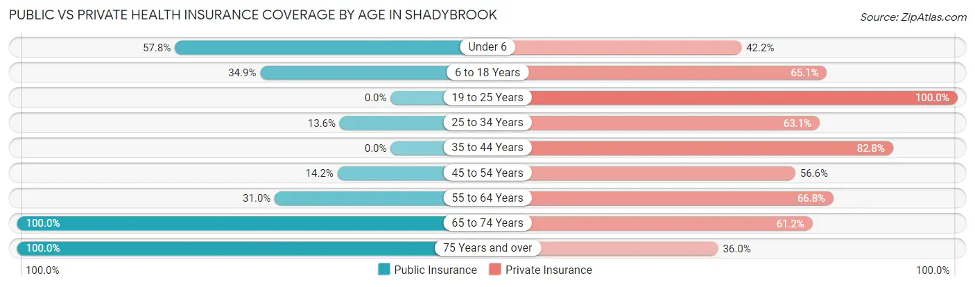 Public vs Private Health Insurance Coverage by Age in Shadybrook