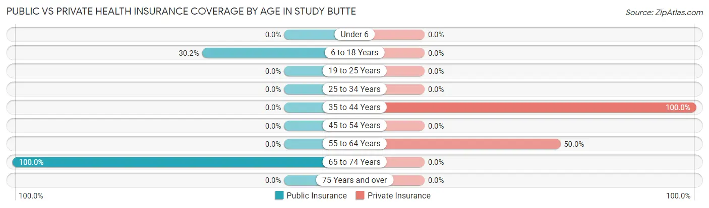 Public vs Private Health Insurance Coverage by Age in Study Butte