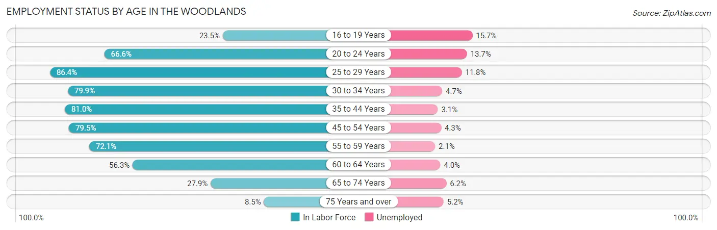 Employment Status by Age in The Woodlands