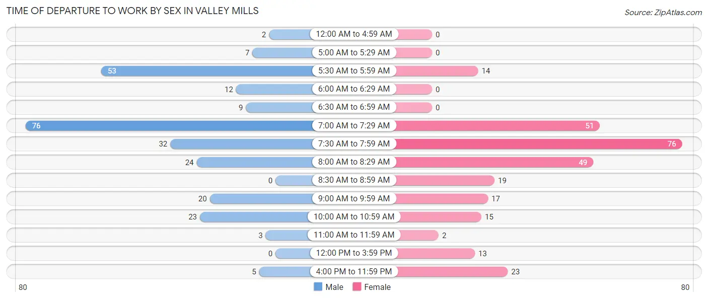 Time of Departure to Work by Sex in Valley Mills
