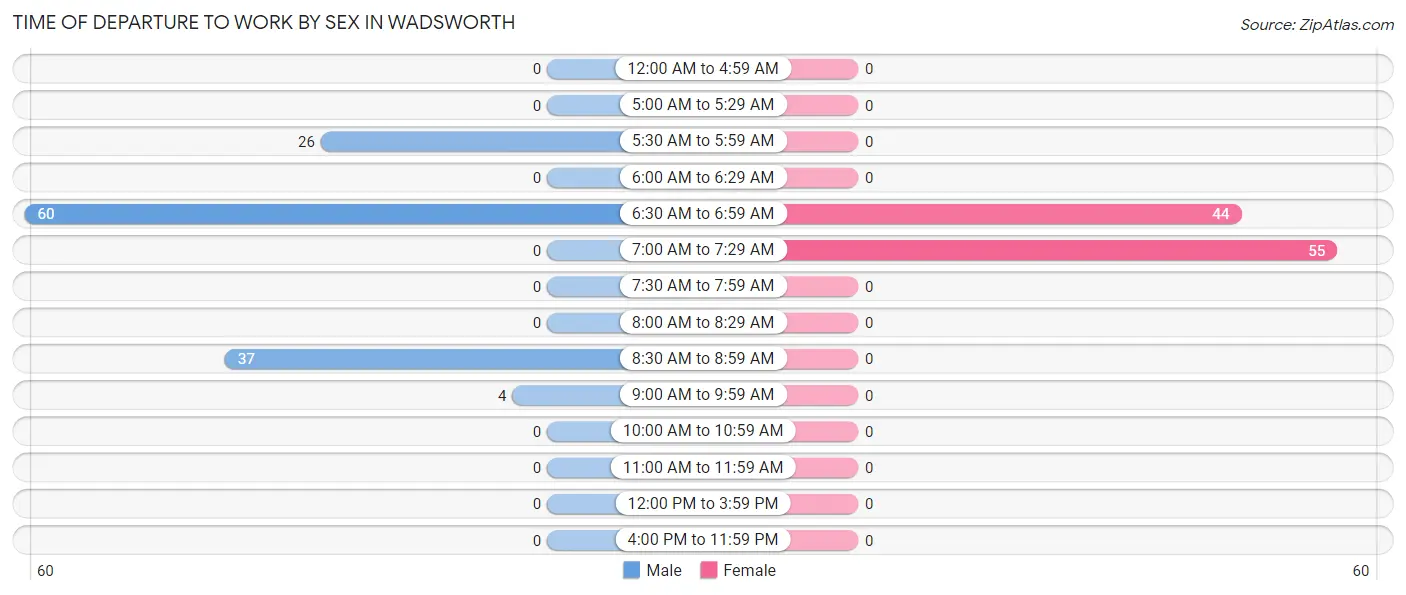 Time of Departure to Work by Sex in Wadsworth