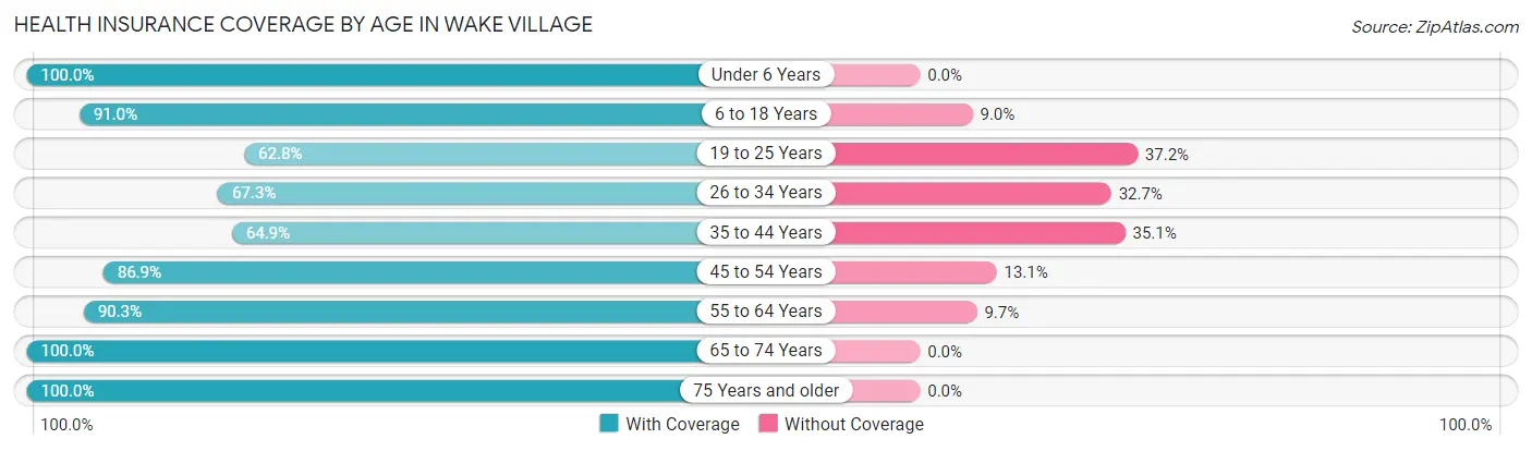 Health Insurance Coverage by Age in Wake Village