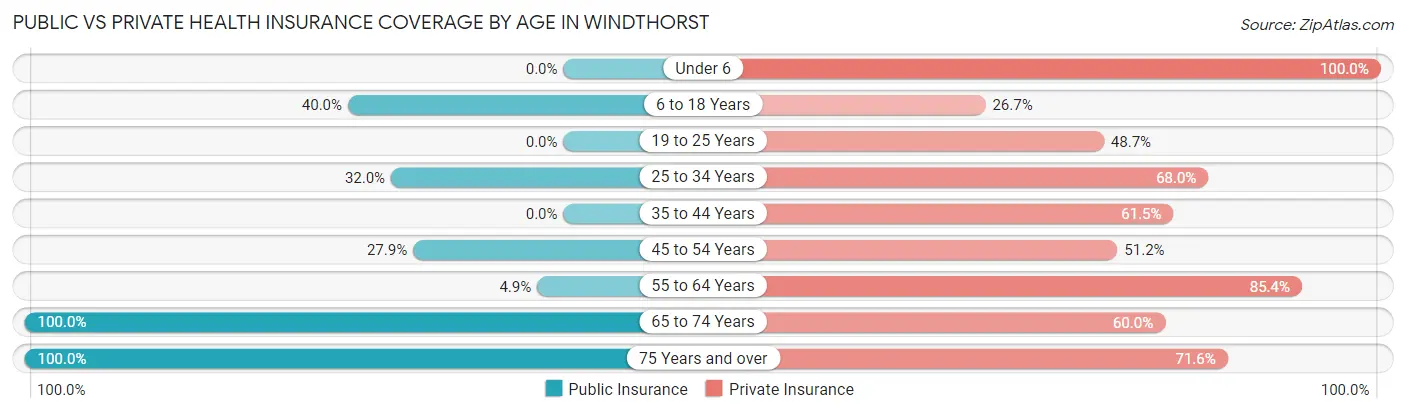 Public vs Private Health Insurance Coverage by Age in Windthorst