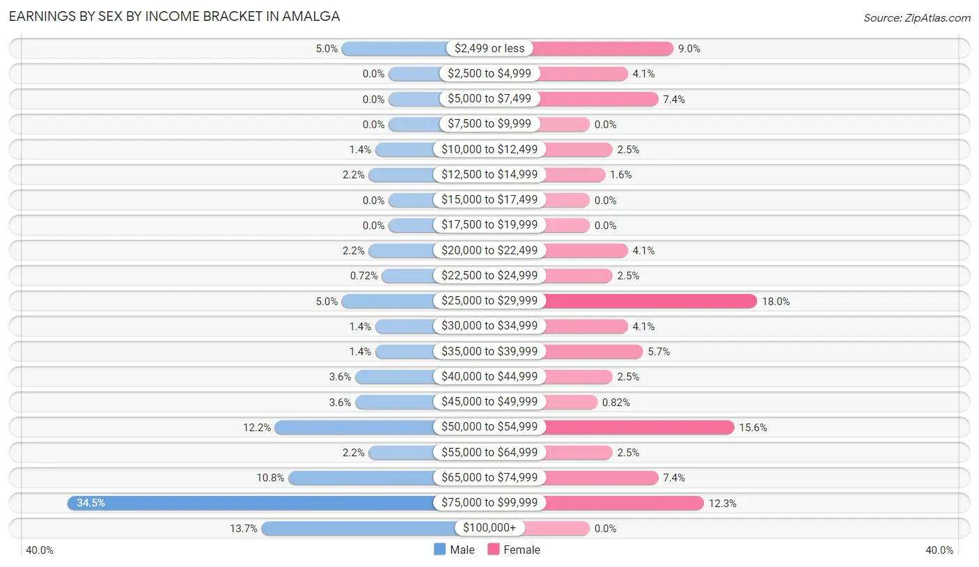 Earnings by Sex by Income Bracket in Amalga