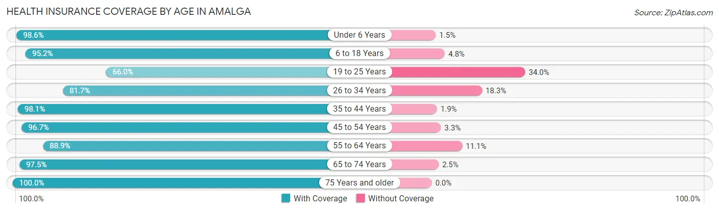 Health Insurance Coverage by Age in Amalga