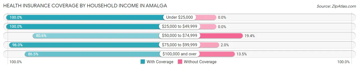 Health Insurance Coverage by Household Income in Amalga