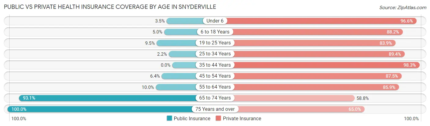 Public vs Private Health Insurance Coverage by Age in Snyderville