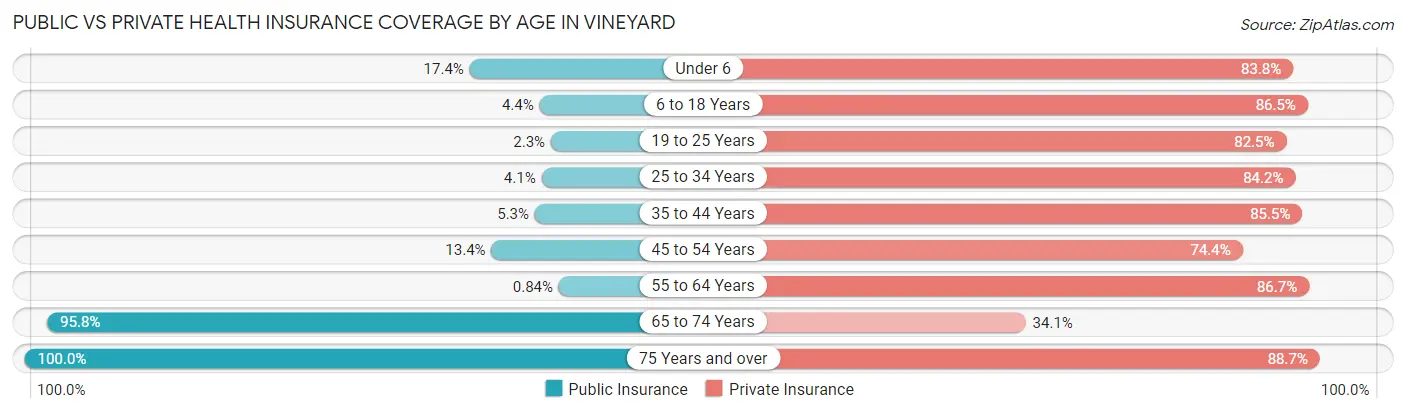 Public vs Private Health Insurance Coverage by Age in Vineyard