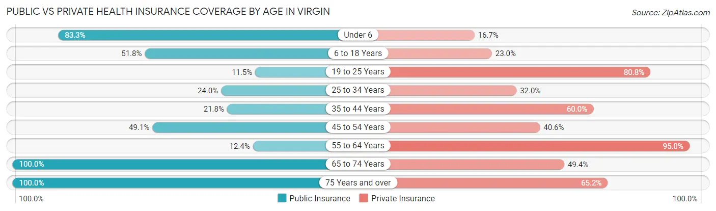 Public vs Private Health Insurance Coverage by Age in Virgin