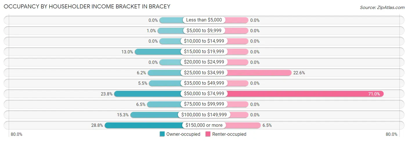 Occupancy by Householder Income Bracket in Bracey