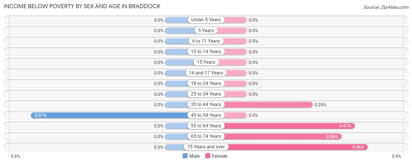 Income Below Poverty by Sex and Age in Braddock