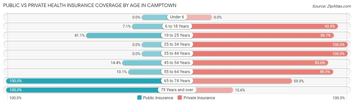 Public vs Private Health Insurance Coverage by Age in Camptown