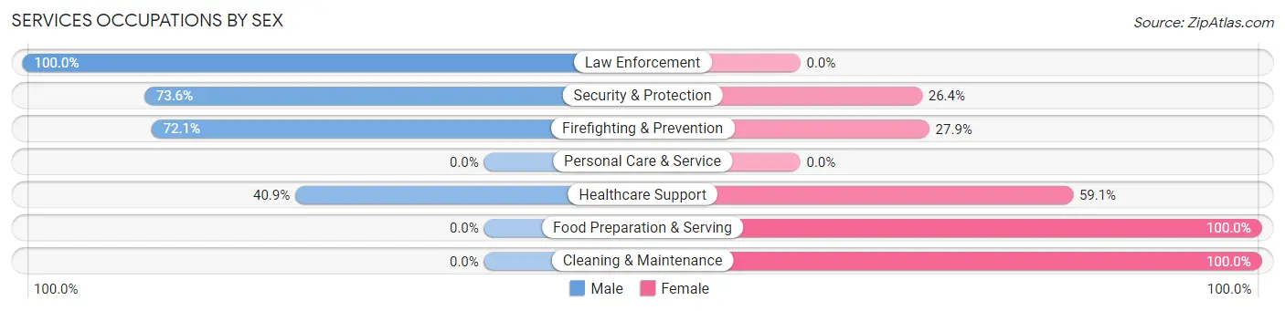 Services Occupations by Sex in County Center