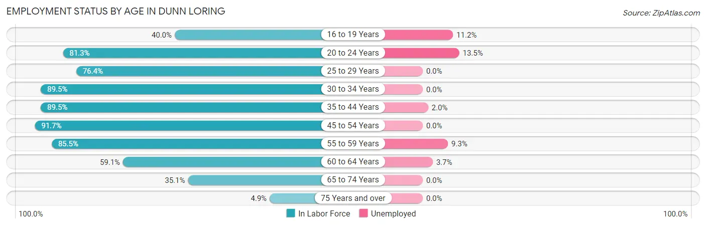 Employment Status by Age in Dunn Loring
