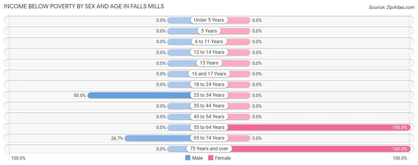 Income Below Poverty by Sex and Age in Falls Mills
