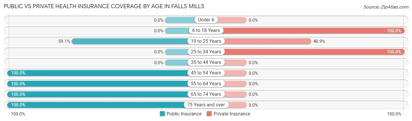 Public vs Private Health Insurance Coverage by Age in Falls Mills