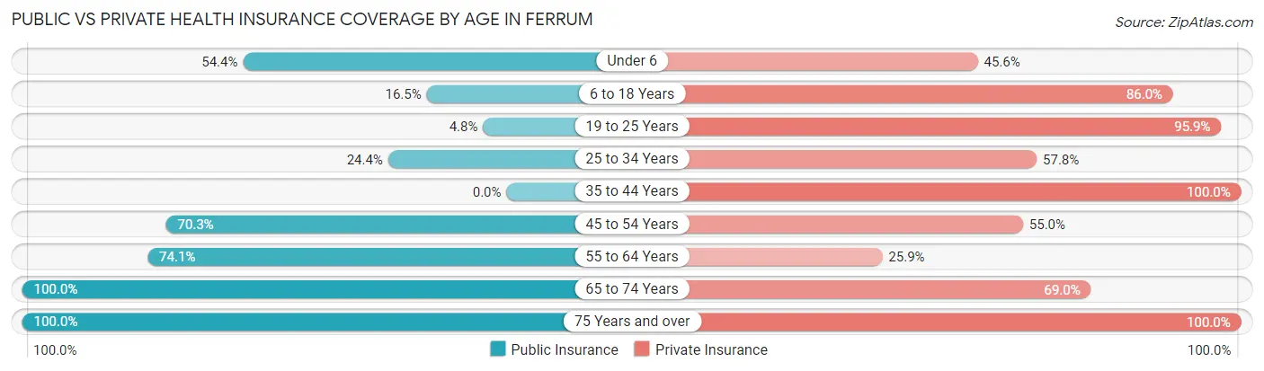 Public vs Private Health Insurance Coverage by Age in Ferrum