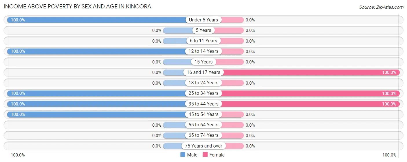 Income Above Poverty by Sex and Age in Kincora
