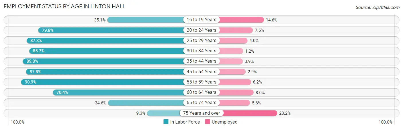 Employment Status by Age in Linton Hall