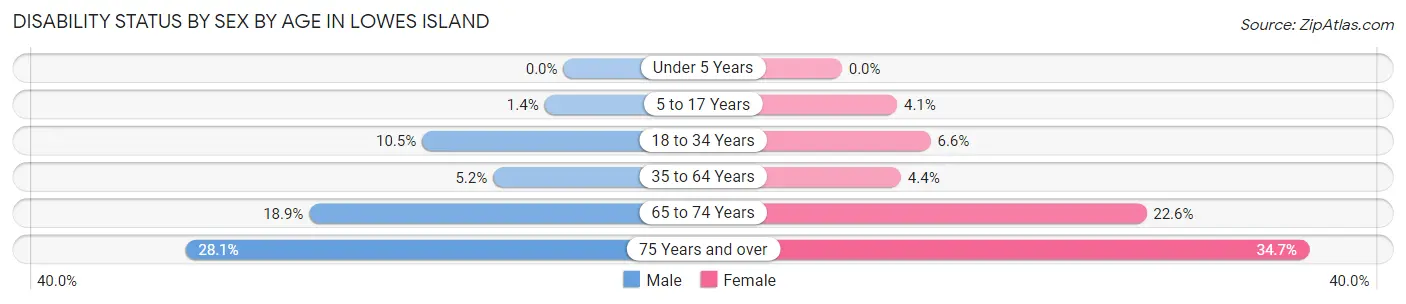 Disability Status by Sex by Age in Lowes Island