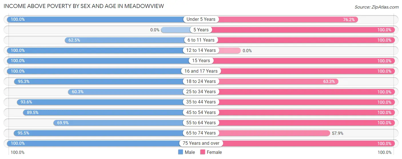 Income Above Poverty by Sex and Age in Meadowview