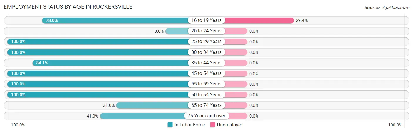Employment Status by Age in Ruckersville