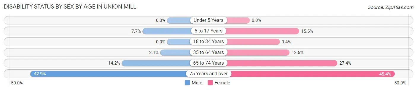 Disability Status by Sex by Age in Union Mill