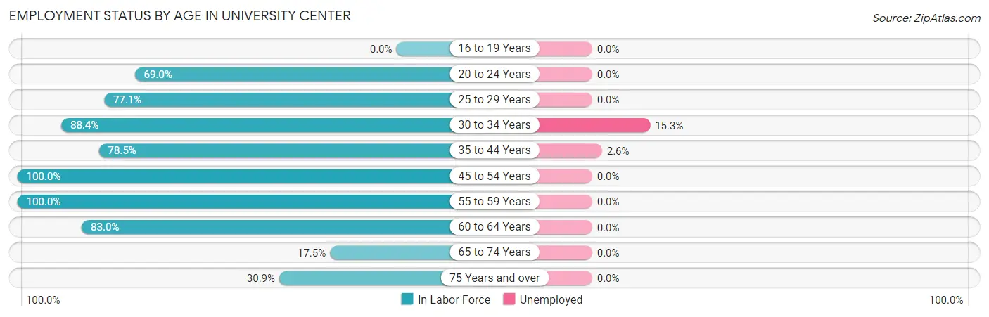 Employment Status by Age in University Center