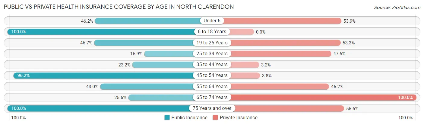 Public vs Private Health Insurance Coverage by Age in North Clarendon