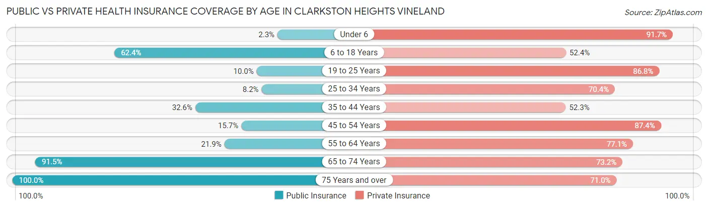Public vs Private Health Insurance Coverage by Age in Clarkston Heights Vineland
