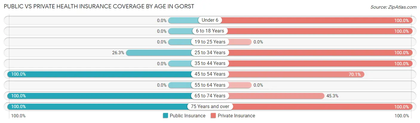 Public vs Private Health Insurance Coverage by Age in Gorst