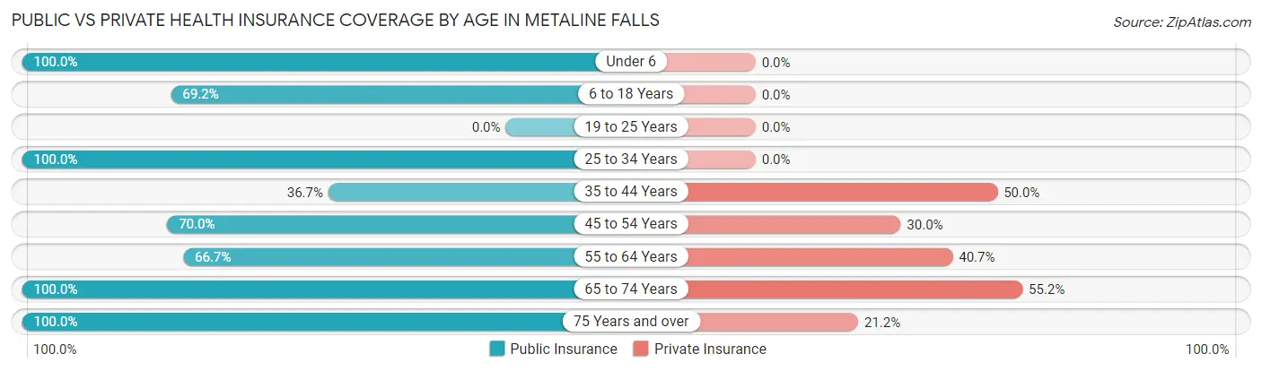 Public vs Private Health Insurance Coverage by Age in Metaline Falls