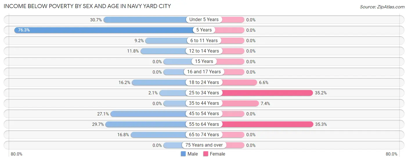 Income Below Poverty by Sex and Age in Navy Yard City
