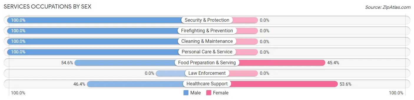 Services Occupations by Sex in Ocean Shores