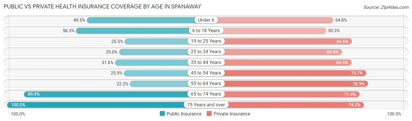 Public vs Private Health Insurance Coverage by Age in Spanaway