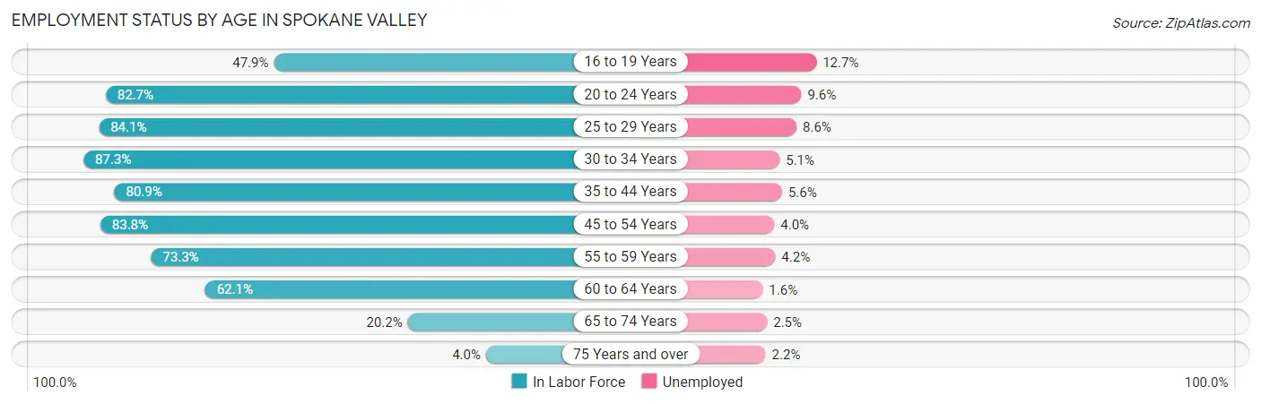 Employment Status by Age in Spokane Valley