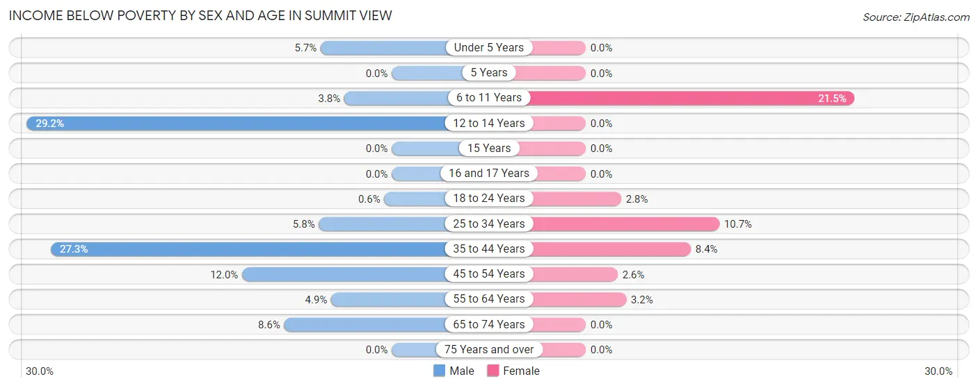 Income Below Poverty by Sex and Age in Summit View