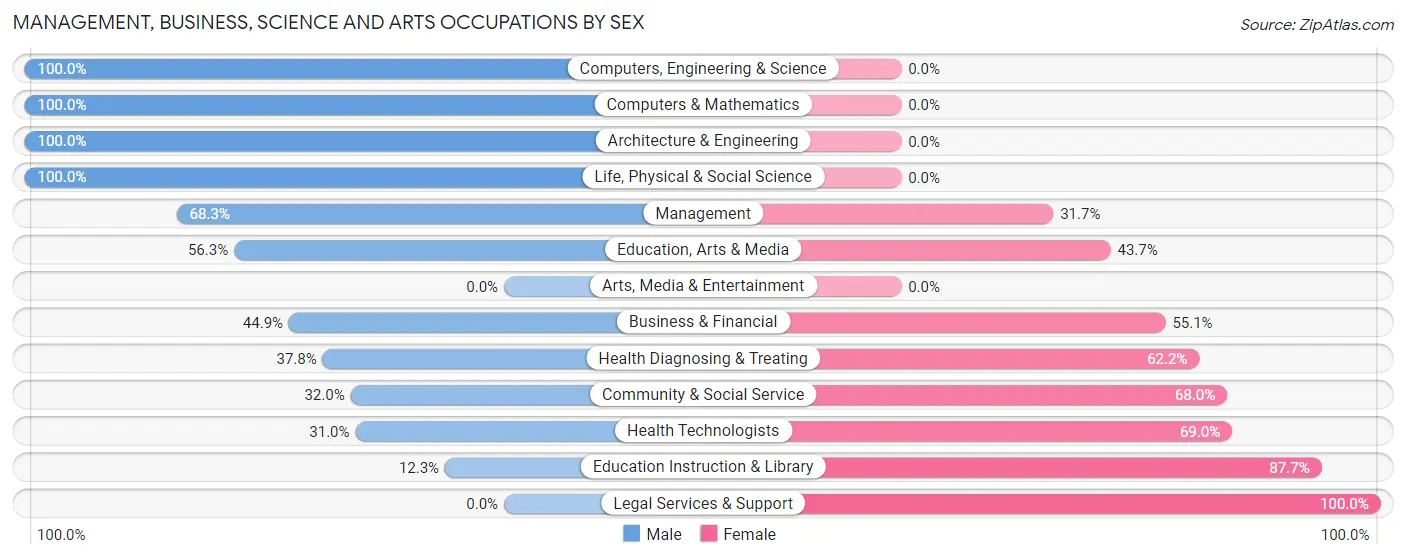 Management, Business, Science and Arts Occupations by Sex in Town and Country