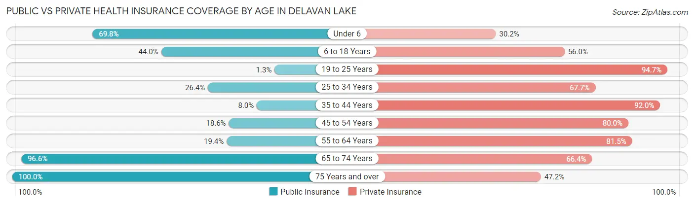 Public vs Private Health Insurance Coverage by Age in Delavan Lake