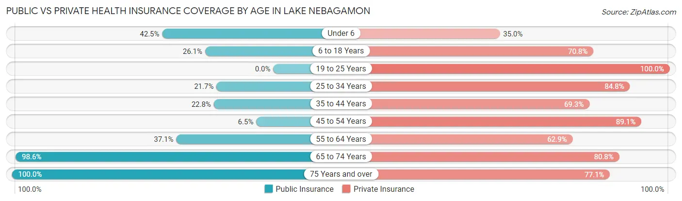 Public vs Private Health Insurance Coverage by Age in Lake Nebagamon