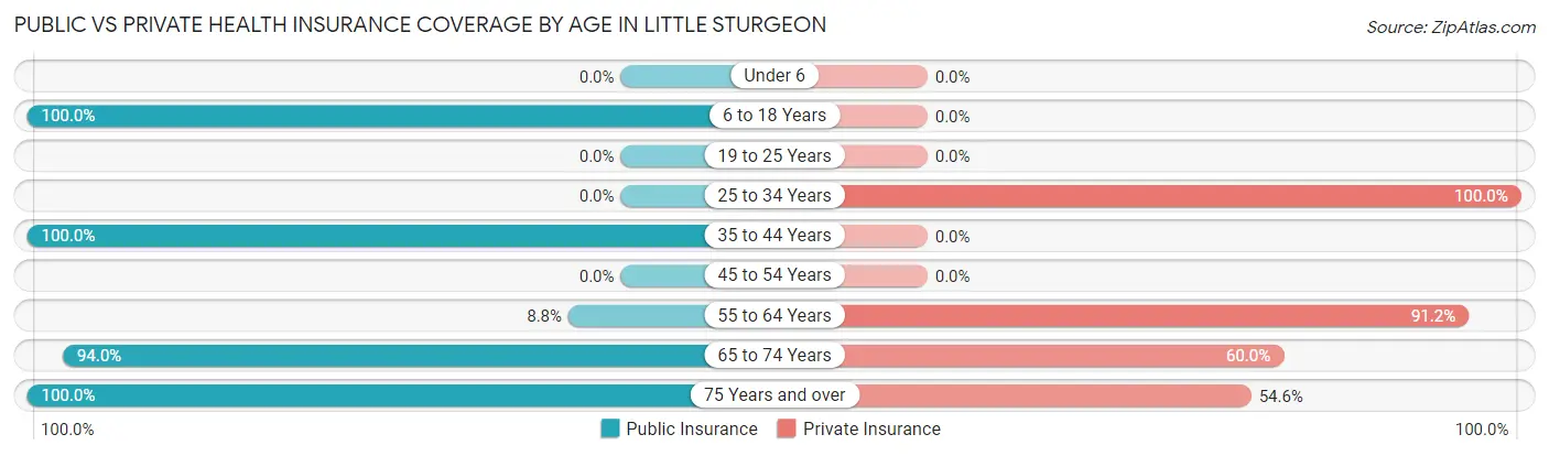 Public vs Private Health Insurance Coverage by Age in Little Sturgeon