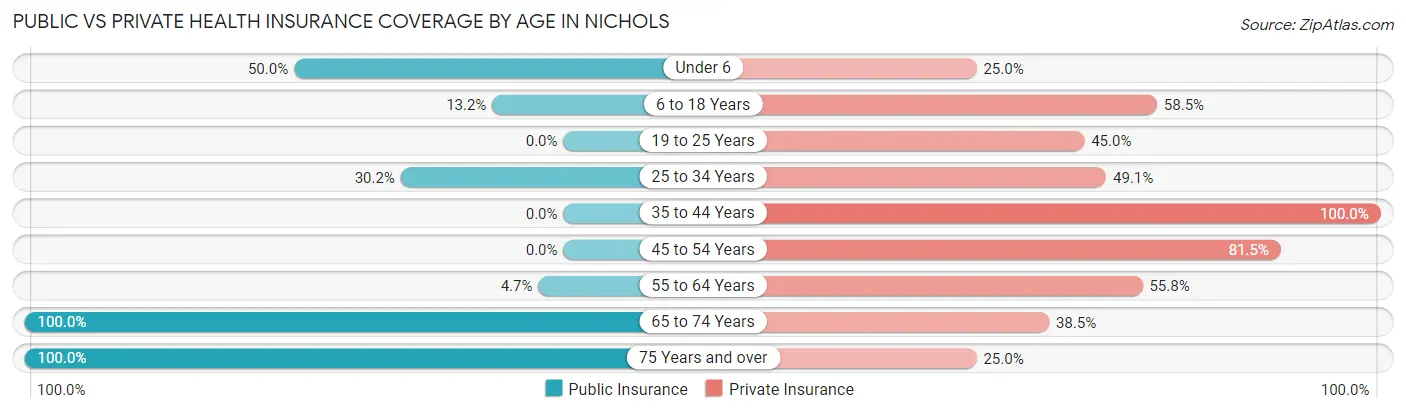 Public vs Private Health Insurance Coverage by Age in Nichols