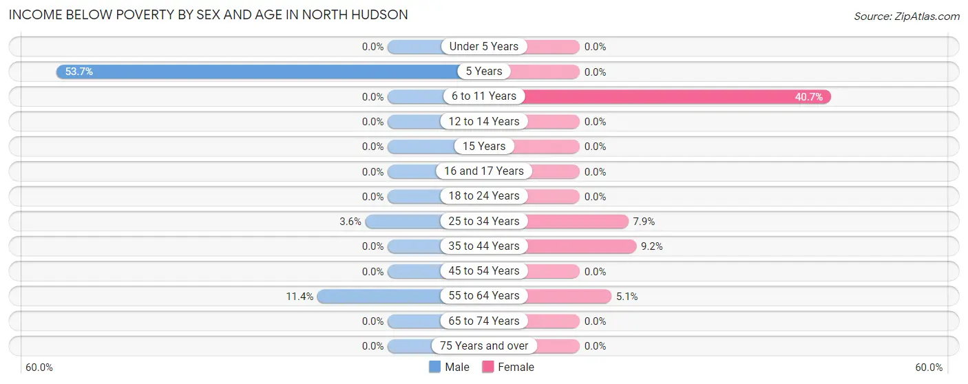 Income Below Poverty by Sex and Age in North Hudson