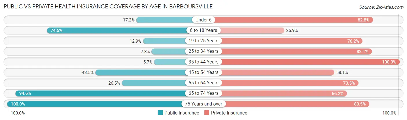 Public vs Private Health Insurance Coverage by Age in Barboursville